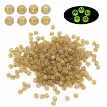 Koraliki Akrylowe, Fluorescencyjne Świecące w Ciemności, Litery Mix, Złoty, 7x3.5mm, okolo 50g~350szt (13WB30300)