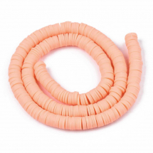 Koraliki Eko Glina Polimerowa, Handmade, Heishi, Dysk, Jasnołososiowy, 8x0.5~1mm, około 360szt/40cm/nić (13WB30337)