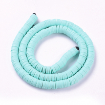 Koraliki Eko Glina Polimerowa, Handmade, Heishi, Dysk, Akwamaryn, 6x1mm, Otwór 1mm, około 345szt/40cm/nić (13WB30338)