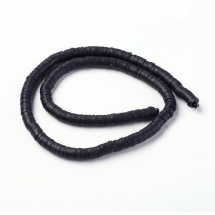 Koraliki Eko Glina Polimerowa, Handmade, Heishi, Dysk, Czarny, 6x1mm, Otwór 1mm, około 360szt/40cm/nić (13WB30341)