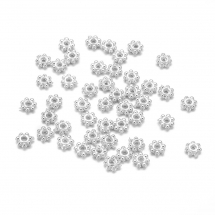 Koraliki Dystansowe Plastic CCB, Kwiatek, Kolor: Srebrny, Rozmiar: 4x1mm, Otwór 1mm, 100szt (13WB30359)