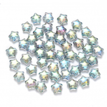 Koraliki Szklane, Gwiazdy, Przezroczyste, Barwione, Kolor AB, Rozmiar: 8x8.5x4mm, Otwór 1mm, 50szt (13WB30602)