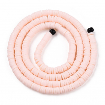 Koraliki Eko Glina Polimerowa, Handmade, Heishi, Dysk, Mglisty Róż, 4x1mm, Otwór 1mm, około 375szt/40cm/nić (13WB30693)