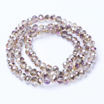 Koraliki Szklane, Rondel, Galwanika, Przezroczyste, Półplaterowane, Różowe Złoto, 6x5mm, ok. 82szt/39cm/nić (13WB30708)