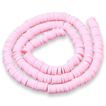 Koraliki Polymerowa Glina, Heishi, Handmade, Okrągłe Płaskie, 6x0.5-1mm, Perłowy Róż, około 290szt/38cm/nić (13WB30710)