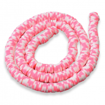 Koraliki Glina Polimerowa, Heishi, Handmade, Okrągłe Płaskie, Różowy, 6x0.5-1mm, około 285szt/36cm/nić (13WB30719)
