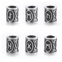 Намистини Скандинавські Руни Вікінгів, Нержавіюча Сталь, Колір: Античне Срібло, 16х13мм, Отвір 8мм, 6шт/набір, (13WB30731)