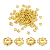 Koraliki Dystansowe, Przekładki, Kwiatek, Styl Tybetański, Złoty, 6.5mm, 100szt (13WB30783)