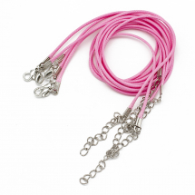 Baza Naszyjnika, Sznurek Woskowany Bawełniany z Zapięciem i Łańcuszkiem, Perłowy Róż, 43.5cmx1.5mm, 5szt (13WB30050)
