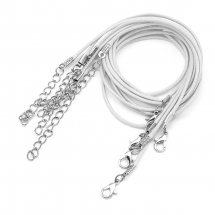 Baza Naszyjnika, Sznurek Woskowany Bawełniany z Zapięciem i Łańcuszkiem, Biały, 43.5cmx1.5mm, 5szt (13WB30053)