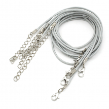 Baza Naszyjnika, Sznurek Woskowany Bawełniany z Zapięciem i Łańcuszkiem, Jasnoszary, 43.5cmx1.5mm, 5szt (13WB30057)