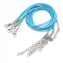 Baza Naszyjnika, Sznurek Woskowany Bawełniany z Zapięciem i Łańcuszkiem, Ciemnoniebieski, 43.5cmx1.5mm, 5szt (13WB30060)