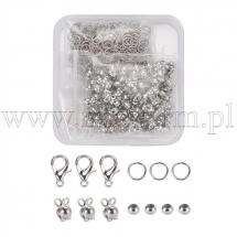 Zestaw Elementów do Rękodzieła i Biżuterii, Platynowy, 7.4x7.2x1.7cm, 650szt/zestaw (13WB29843)