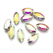 Пришивні Стрази, Скло Гірський Кришталь, Основа Латунь, Кінське око, Колір: Прозорий АВ, 15х7х5мм, Отвір 0.8-1мм, (13WB29856)