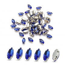 Dżety do Przyszycia, Szkło, Baza Mosiądz, Końskie Oko, Królewski Błękit, 8x4x3.5mm, Otwór 0.8-1mm, 50szt (13WB29857)