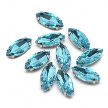 Dżety do Przyszycia, Szkło, Baza Mosiądz, Końskie Oko, Błękitny, 10x5x4mm, otwor 0.8~1mm, 10szt (13WB29859)