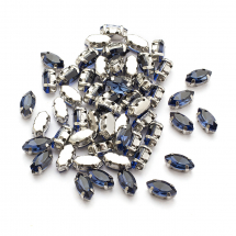 Пришивні Стрази, Скло Гірський Кришталь, Основа Латунь, Кінське око, Колір: Берлінська лазур, 8х4х3.5мм, Отвір 0.8-1мм, (13WB29860)