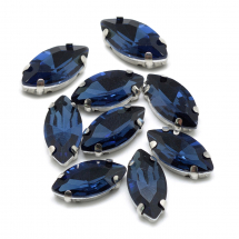 Пришивні Стрази, Скло Гірський Кришталь, Основа Латунь, Кінське око, Колір: Берлінська лазур, 15х7х5мм, Отвір 0.8-1мм, (13WB29861)