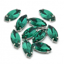 Dżety do Przyszycia, Szkło, Baza Mosiądz, Końskie Oko, Morska Zieleń, 10x5x4mm, otwor 0.8~1mm, 10szt (13WB29863)