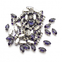 Dżety do Przyszycia, Szkło, Baza Mosiądz, Końskie Oko, Fioletowy, 8x4x3.5mm, Otwór 0.8-1mm, 50szt (13WB29865)