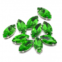 Пришивні Стрази, Скло Гірський Кришталь, Основа Латунь, Кінське око, Колір: Зелений, 10х5х4мм, Отвір 0.8-1мм, (13WB29867)