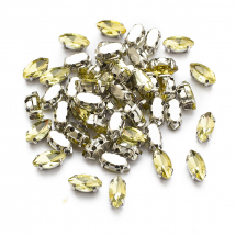 Dżety do Przyszycia, Szkło, Baza Mosiądz, Końskie Oko, Złoty, 8x4x3.5mm, Otwór 0.8-1mm, 50szt (13WB29871)