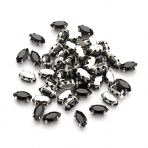 Пришивні Стрази, Скло Гірський Кришталь, Основа Латунь, Кінське око, Колір: Чорний, 8х4х3.5мм, Отвір 0.8-1мм, (13WB29872)