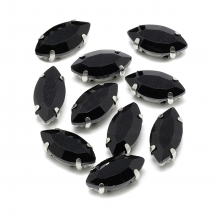 Dżety do Przyszycia, Szkło, Baza Mosiądz, Końskie Oko, Czarne, 10x5x4mm, otwor 0.8~1mm, 10szt (13WB29873)