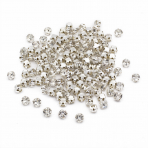 Dżety do Przyszycia, Szkło, Baza Mosiądz, Okrągły Płaski, Bezbarwne, 3x2.5mm, 144szt (13WB29876)