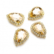 Dżety do Przyszycia w Koszyczku, Szkło i Mosiądz, Kropla, Żółty, 19x14.5x7mm, otwor 1mm, 4szt (13WB29877)