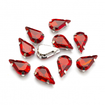 Пришивні Стрази Скло, Гірський Кришталь, Основа Латунь Кольору Платина, Крапля, Колір: Червоний, 10x6.5x4.4мм, Отвір 0.8-1мм, (13WB29882)