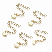 Łańcuszek Przedłużający z Zawieszką Serce, Stal Nierdzewna, Złoty, Długość 60mm, Zawieszka 6x7x1.3mm, 5szt (13WB30015)