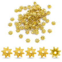 Nakładki na Koraliki, CCB Plastik, Kwiatek, 8 Płatek, Kolor: Złoty, 8.5x3.5mm, 100szt (13WB30236)