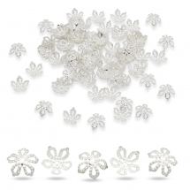 Nakładki na Koraliki, Żelazne, Kwiaty, Filigran, 8x3mm, Srebrny, około 160szt/10g (13WB30242)