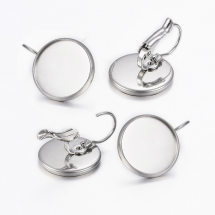 Haczyki, Stal Nierdzewna, Baza Kolczyka, z Podstawą pod Kaboszon Okrągły, 21x14mm, Podstawa: 12mm, 4szt (13WB30243)