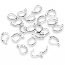 Haczyki Zapięcie Angielskie z Pętla, Baza Kolczyka, Mosiądz, 15x10mm, Otwór 1m, Kolor: Platynowy, 20szt (13WB30252)