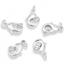 Застібка Карабін-Лобстер, Латунь, Колір: Срібло, Розмір: 12х7мм, Отвір 3.8мм, (13WB30346)