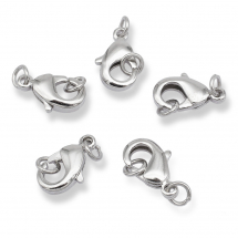 Застібка Карабін-Лобстер, Латунь, Колір: Платина, Розмір: 12х7мм, Отвір 3.8мм, (13WB30347)