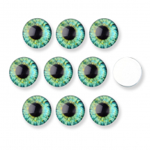 Кабошони Око Дракона, Скляні, Круглі, Колір: Аквамарин, Розмір: Діаметр 14мм, Товщина 4мм, (13WB30351)