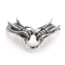 Zapięcie Kółko Sprężysty, Końcówki Smok, Stal Nierdzewna, Antyczne Srebro, 70x12x14mm, Kółko: 11mm, 1szt (13WB30364)
