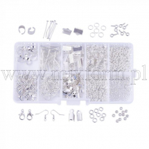 Zestaw Elementów do Tworzenia Biżuterii, Mosiężne i Żelazo, Kolor: Srebrny, 13x6.8x2.1cm, 300szt/zestaw (13WB30473)