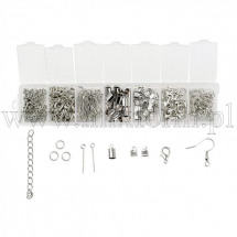 Zestaw Elementów do Tworzenia Biżuterii, Mosiężne i Żelazo, Platyna, 15.5x3.3x1.8cm, 300szt/zestaw (13WB30478)