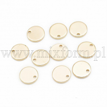 Підвіска Плоска Кругла, Латунь, Стійке Покриття Позолота 18К, 8х1мм, Отвір 1мм, (13WB30626)