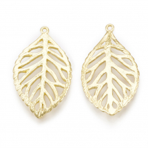 Zawieszka Liść, Mosiądz, Pozłacany 18K, 23x13x1mm, otwor 0.8mm, 2szt (13WB30629)