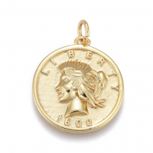 Zawieszka Mosiądz, Płaska Okrągła, Odporna Powłoka, Pozłacana 18K, 20x18x3mm, Kółko 5x1mm, 1szt (13WB30744)