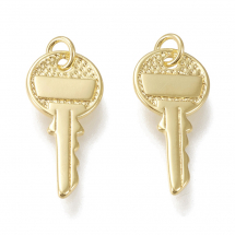 Zawieszka Mosiądz, Klucz, Powłoka Odporna, Kolor: Złoty, 19x9x1mm, Kółko 4x0.8mm, otwor 2.4mm, 2szt (13WB30745)
