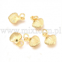 Zawieszka Muszla, Mosiężne, Odporna Powłoka, Pozłacany 18K, 11x8x2.8mm, otwor 2.5mm, 5szt (13WB30761)