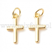 Підвіска Латунь, Хрест, Покриття, Позолота 18К, 15х8х1.5мм, З'єднувальне кільце 5.1х0.8мм, Внутрішній діаметр 3.5мм, (13WB30773)