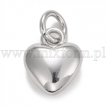 Підвіска Латунь, Серце, Стійке Покриття, Платина, 9.5х7.5х3.5мм, З'єднувальне кільце 4.6х0.8мм, Внутрішній діаметр 3мм, (13WB30776)