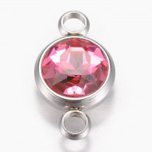 Łącznik Stal Nierdzewna i Szkło, Płaski Okrągły, Kolor: Różowy, 17.5x10x6.5mm, Otwor 2.5mm, 1szt (13WB30798)